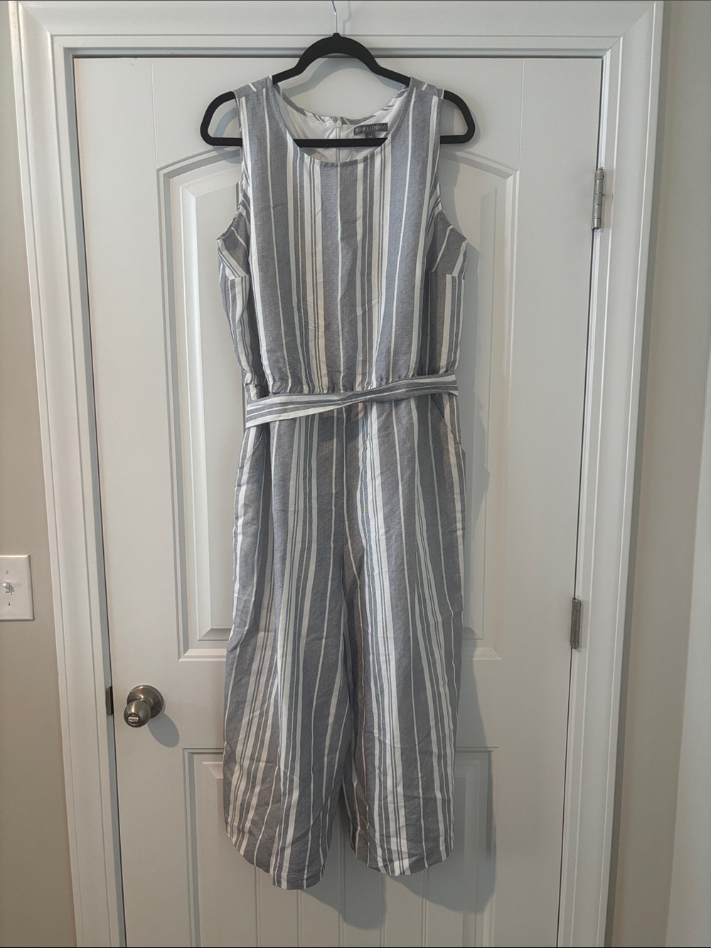 Jessica London Gray and White Striped Sleeveless Jumpsuit